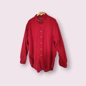 Vintage 90's Ralph‎ Lauren Men's Shirt XL Red Corduroy Blake Button Down Cotton